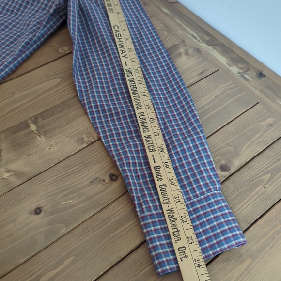 Untuckit Blue Red Check Wrinkle-Free Long Sleeve Fabiano Shirt Small - Picture 10 of 14